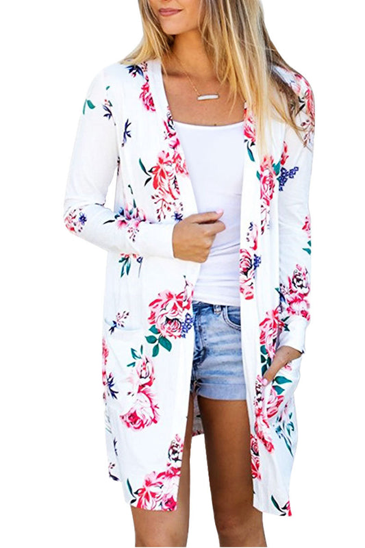 Flower Print Cardigan Slim Long Coat