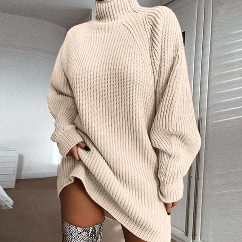 Loose Turtleneck Balloon Sleeve Sweater Dress