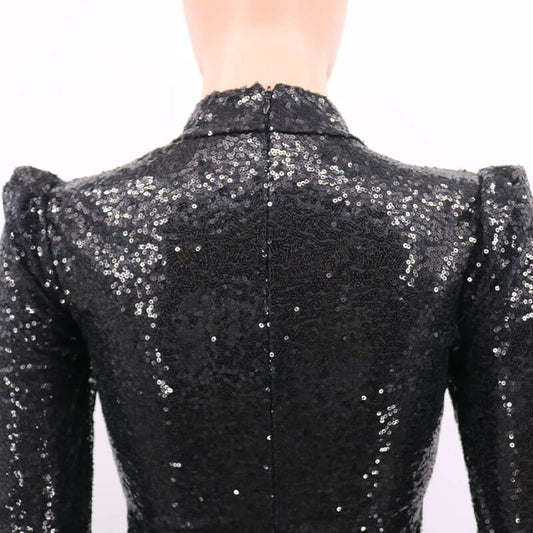 Shoulder Pads Sequin Evening Dress