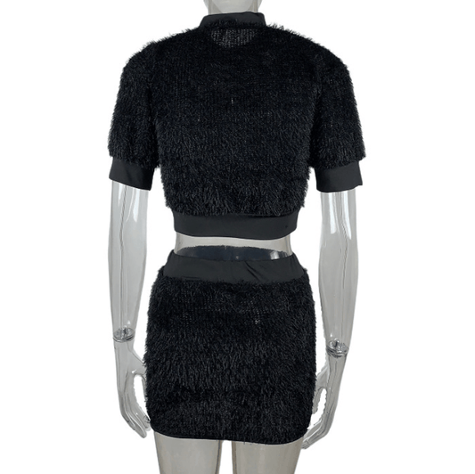 Sexy Plush High Waist Bodycon Short Sleeve Two Pieces Set