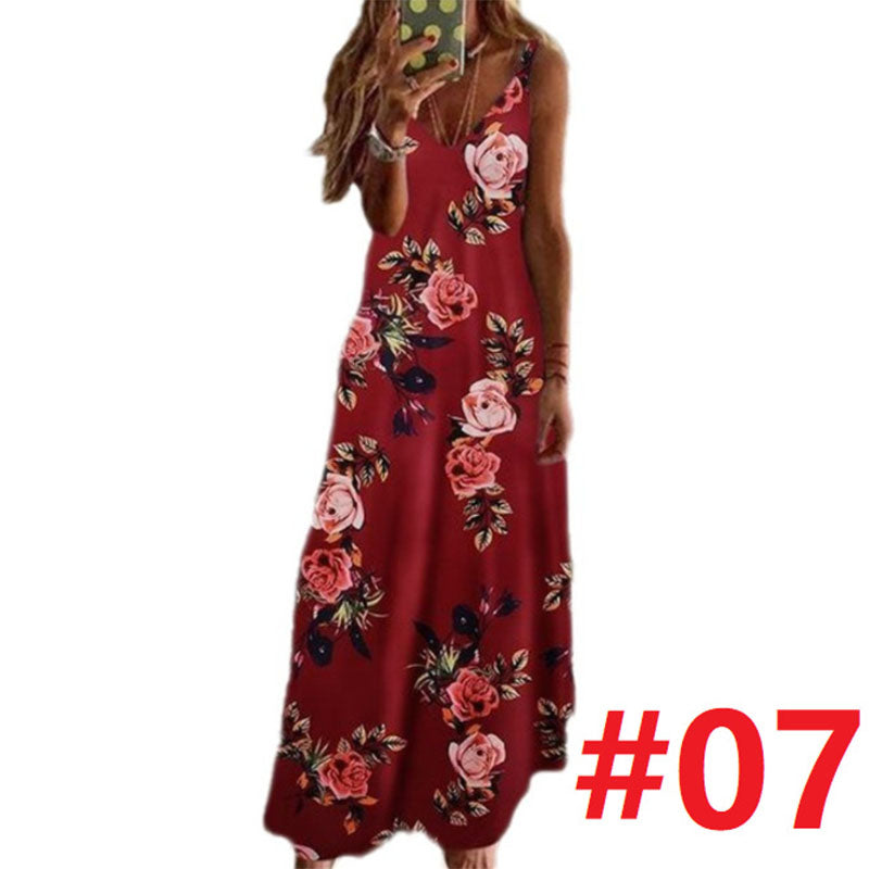 Floral Printed Ankle Length Beach Dress