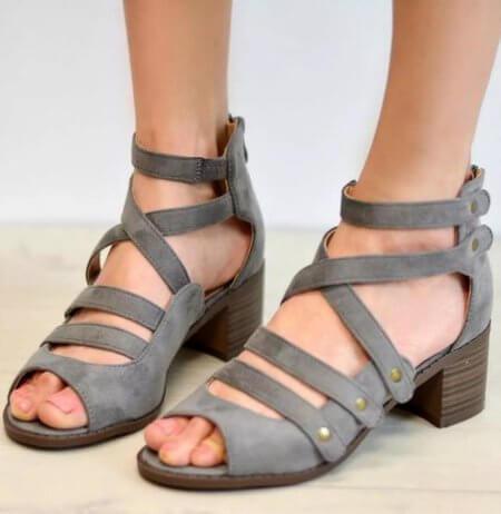 Strappy Peep Toe Low Chunky Heel Sandal