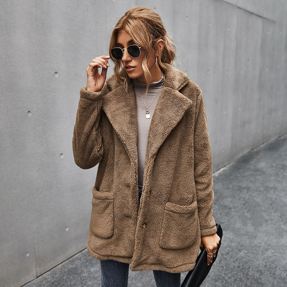 Fleece Lapel Warm Cardigan