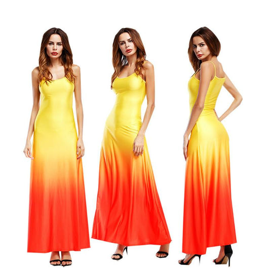 Gradient Color Sling Long Dress