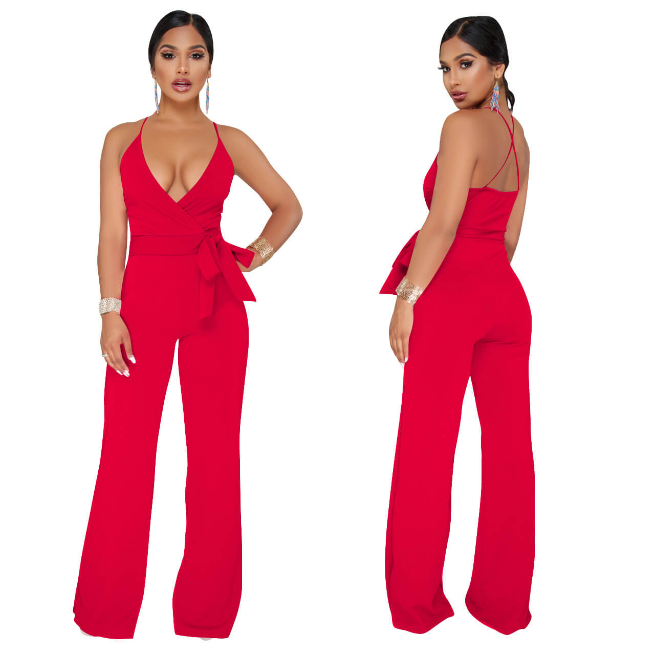 Bright Color Sapaghetti Strap Bandage Jumpsuits