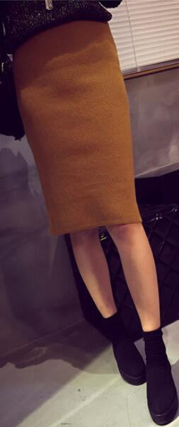 High Waist Knit Split Knee-Length Slim Skirt