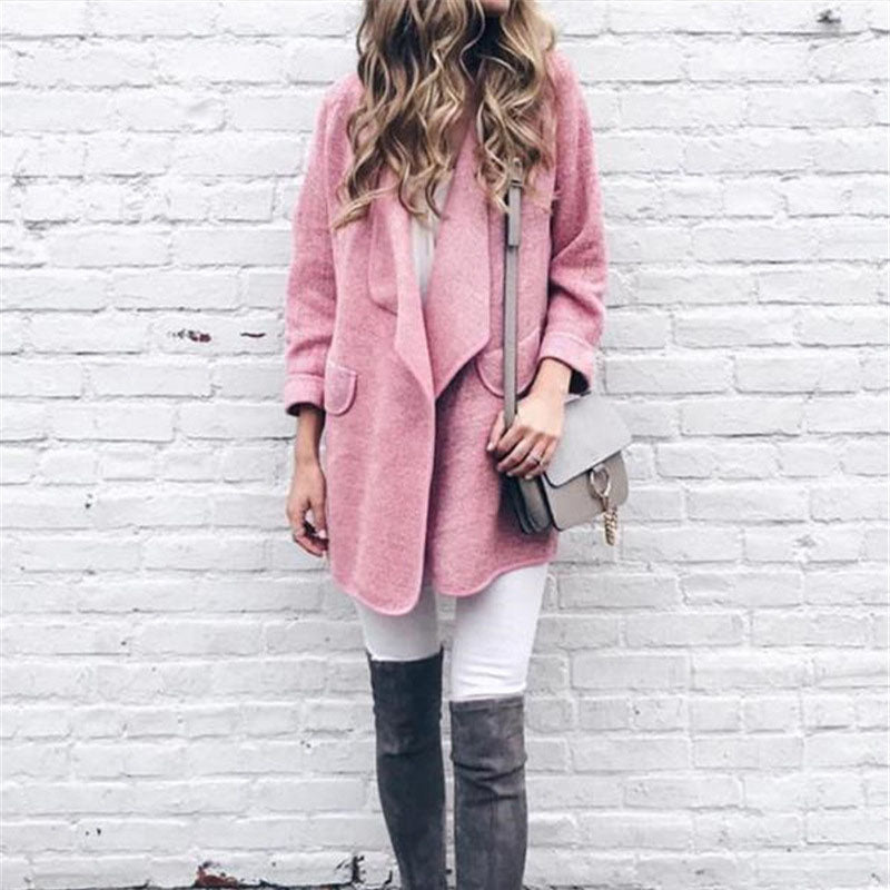 Pure Color Lapel Wool Coat