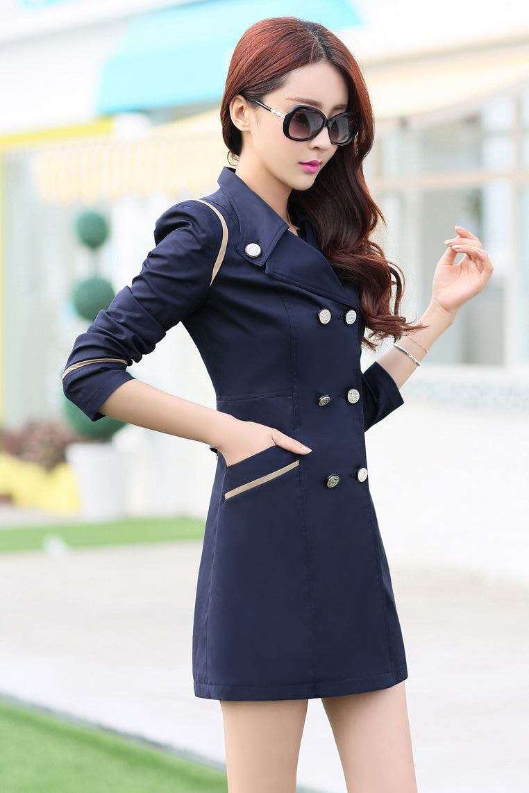 Pure Color Long Sleeves Lapel Slim Long Coat