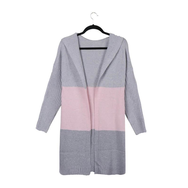 Colorblock Knit Hooded Cardigan Sweater 