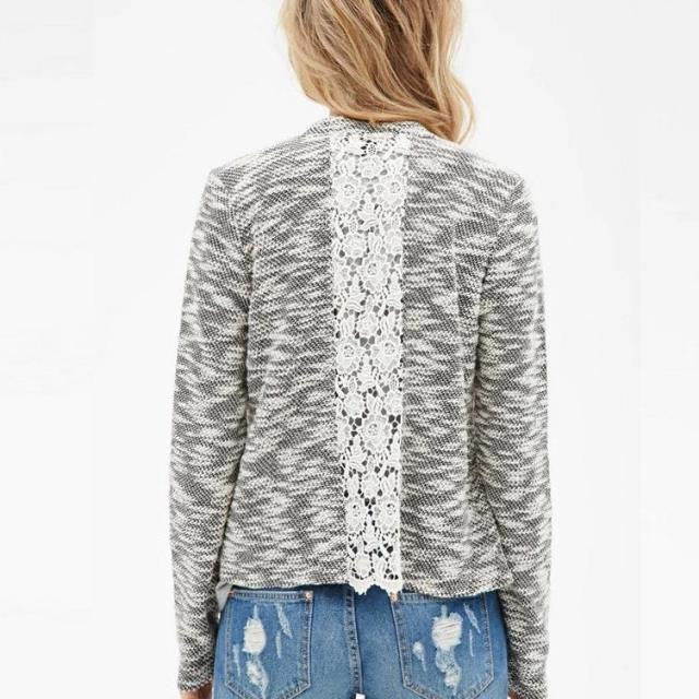 V-neck Long Sleeves Hollow Out Patchwork Regular Cardigan