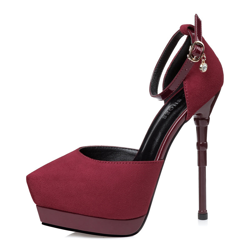 Pointed Toe Low Cut Platform Ankle Wrap Stiletto High Heels