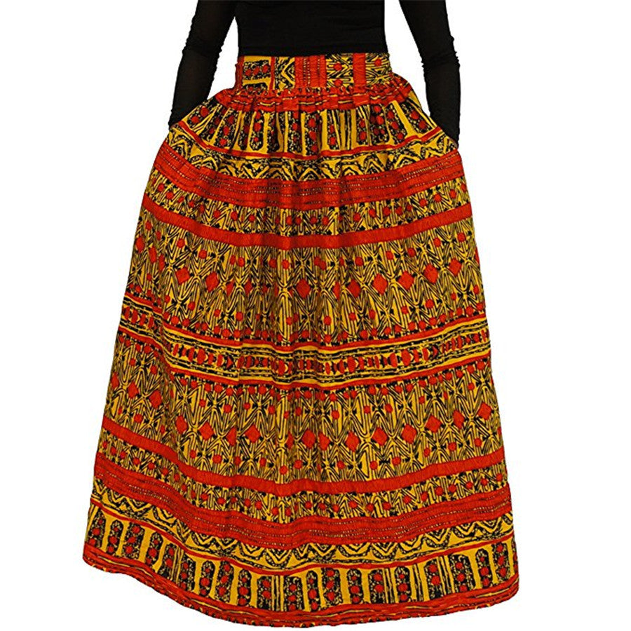 Retro Print Big Swing Loose Long Skirt