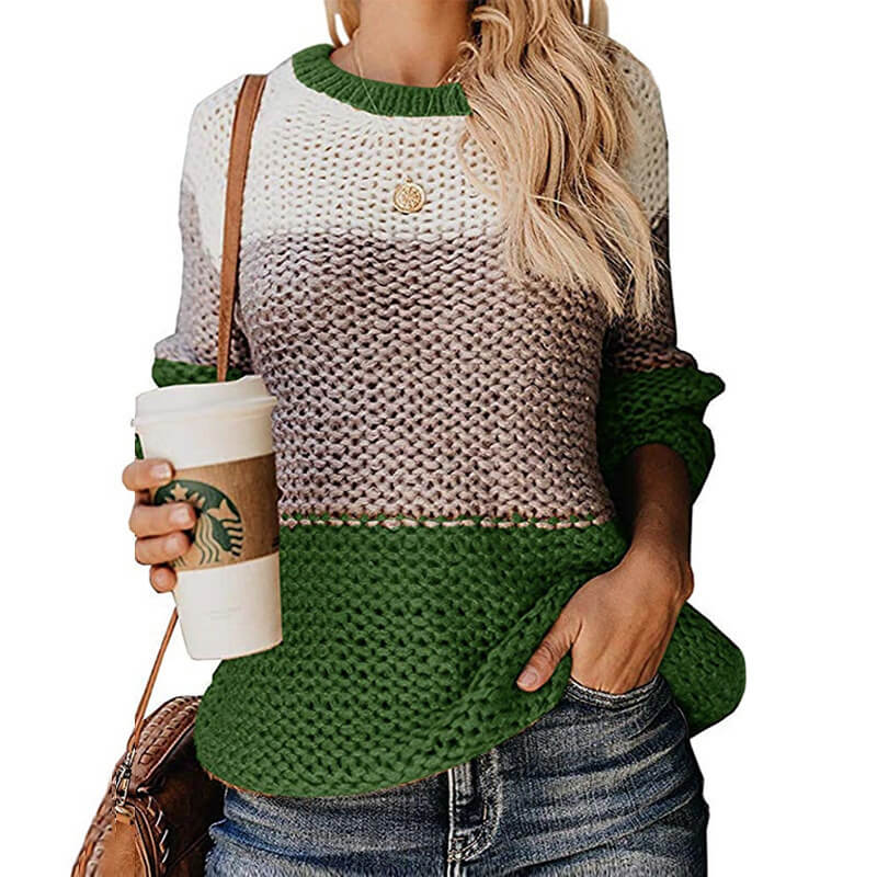 Colorblock Striped Crocheted Pullover Sweater