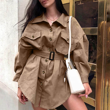 Khaki Trench Belt Coat Dress