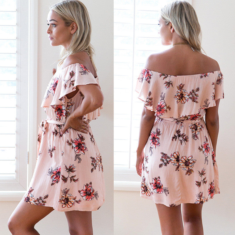 Floral Print Off Shoulder Short Dress