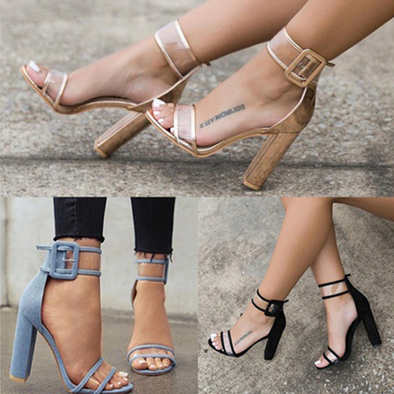 Suede Peep-toe Summer Ankle Strap Chunky Heel Sandals