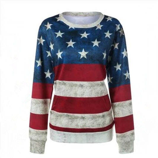 Flag Print Pullover Slim Sweatshirt