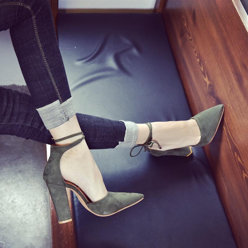 Pointed Tod Ankle Lace UP Wrap High Chunky Heels