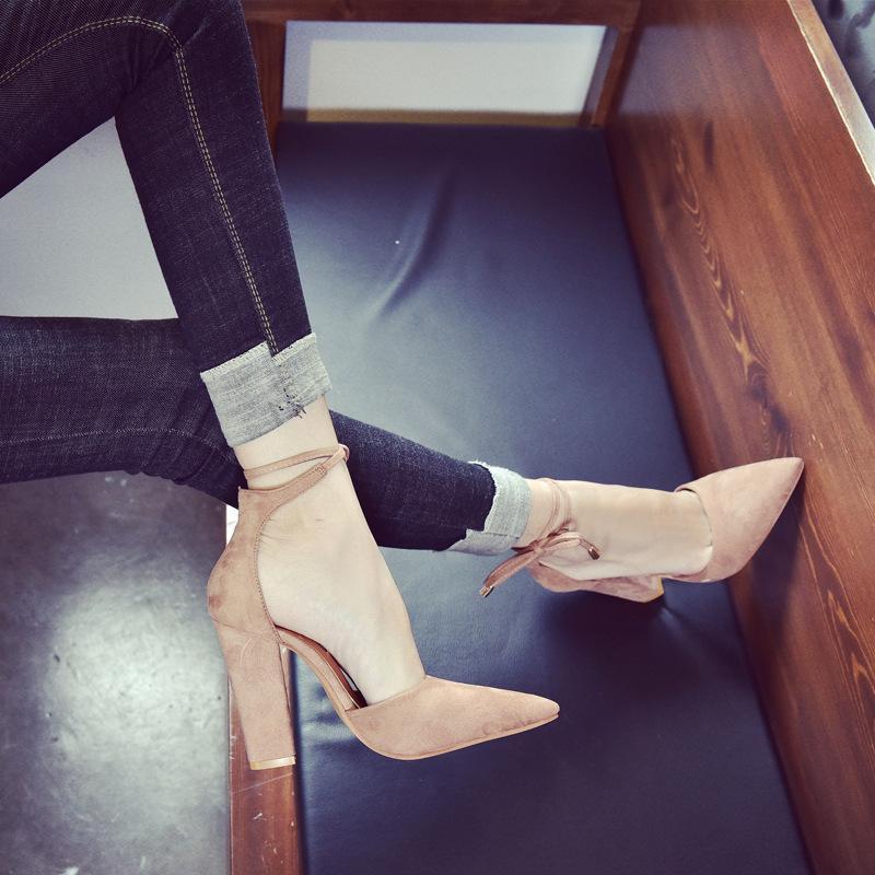 Pointed Tod Ankle Lace UP Wrap High Chunky Heels