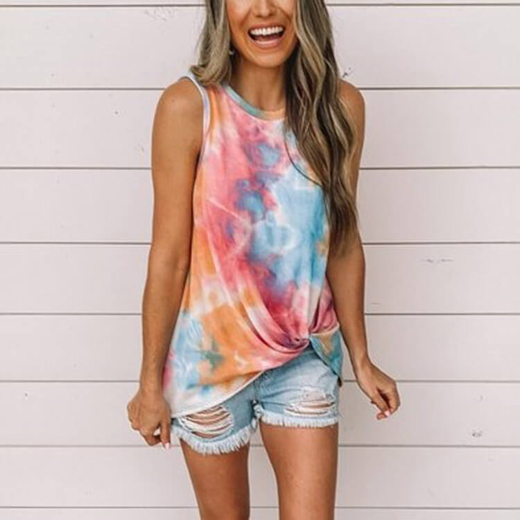 Casual Tie Dye Sleeveless Loose Tank Top T-shirts