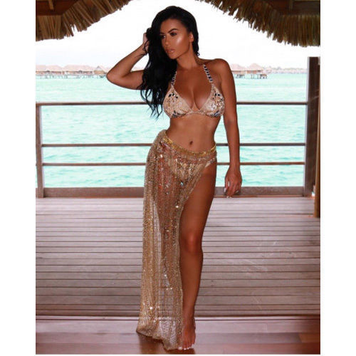 Low Waist Pure Color Slim Straps Beach Split Long Skirt