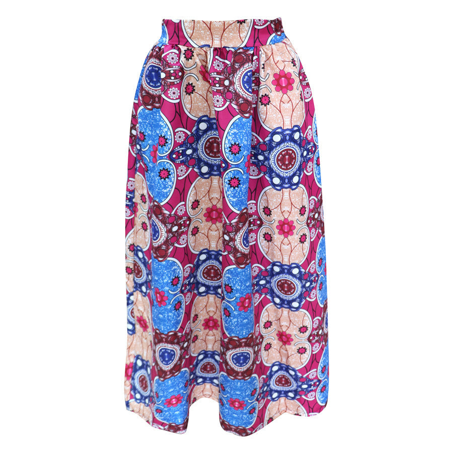 Retro Print Big Swing Loose Long Skirt