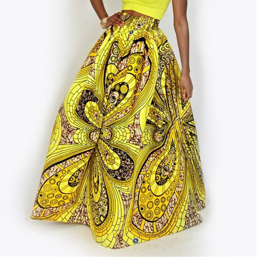 Retro Print Big Swing Loose Long Skirt