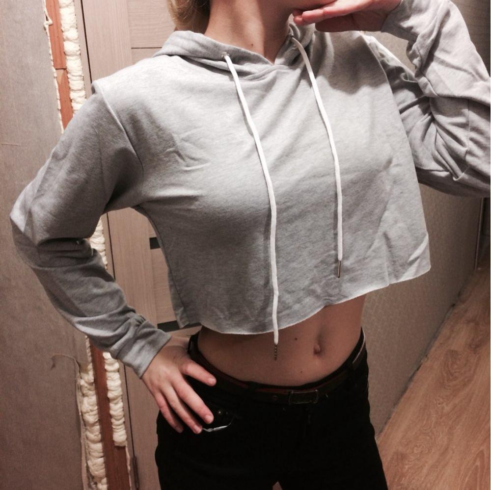 Solid Color Drawstring Loose Crop Top Short Hoodie