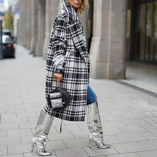 Shearling Plaid Tweed Over Coat