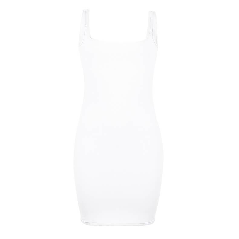 Sleeveless Square Neck Soild Bodycon Short Dress