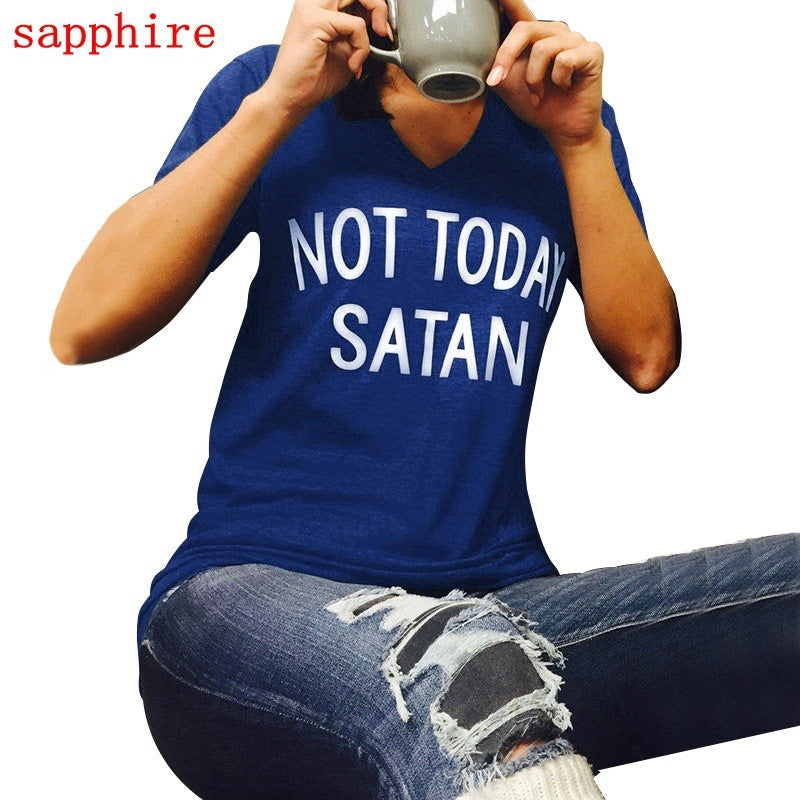 Letter Print V-neck Short Sleeves T-shirt