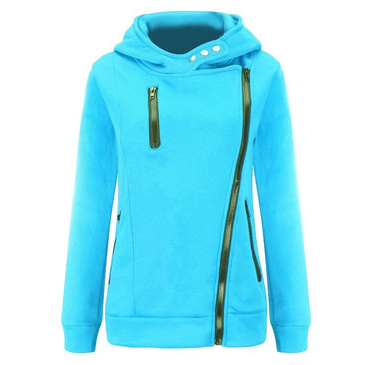 Zippers High Neck Pure Color Slim Hoodie Coat