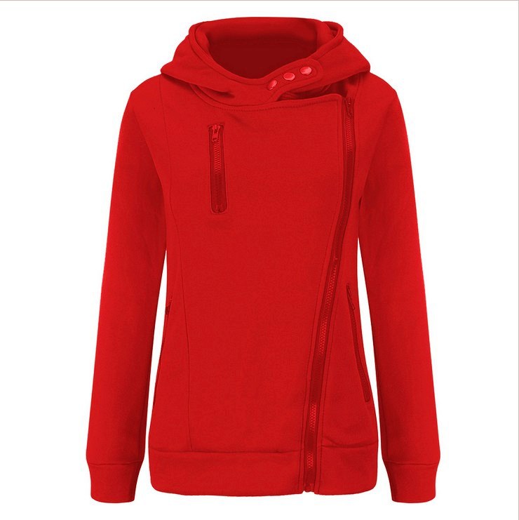 Zippers High Neck Pure Color Slim Hoodie Coat