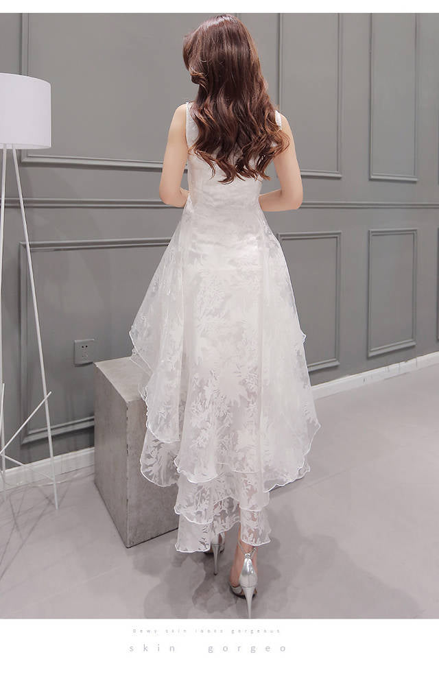 Organza Irregular White High Waist Swallow-Tailed Women Bridesmaid Party Dress