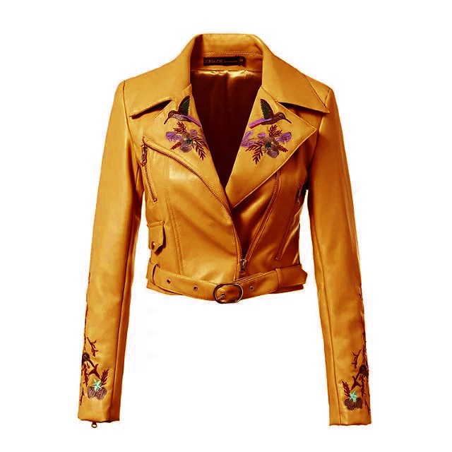 Embroidery Flower Askew Zipper Hasp Short Jacket