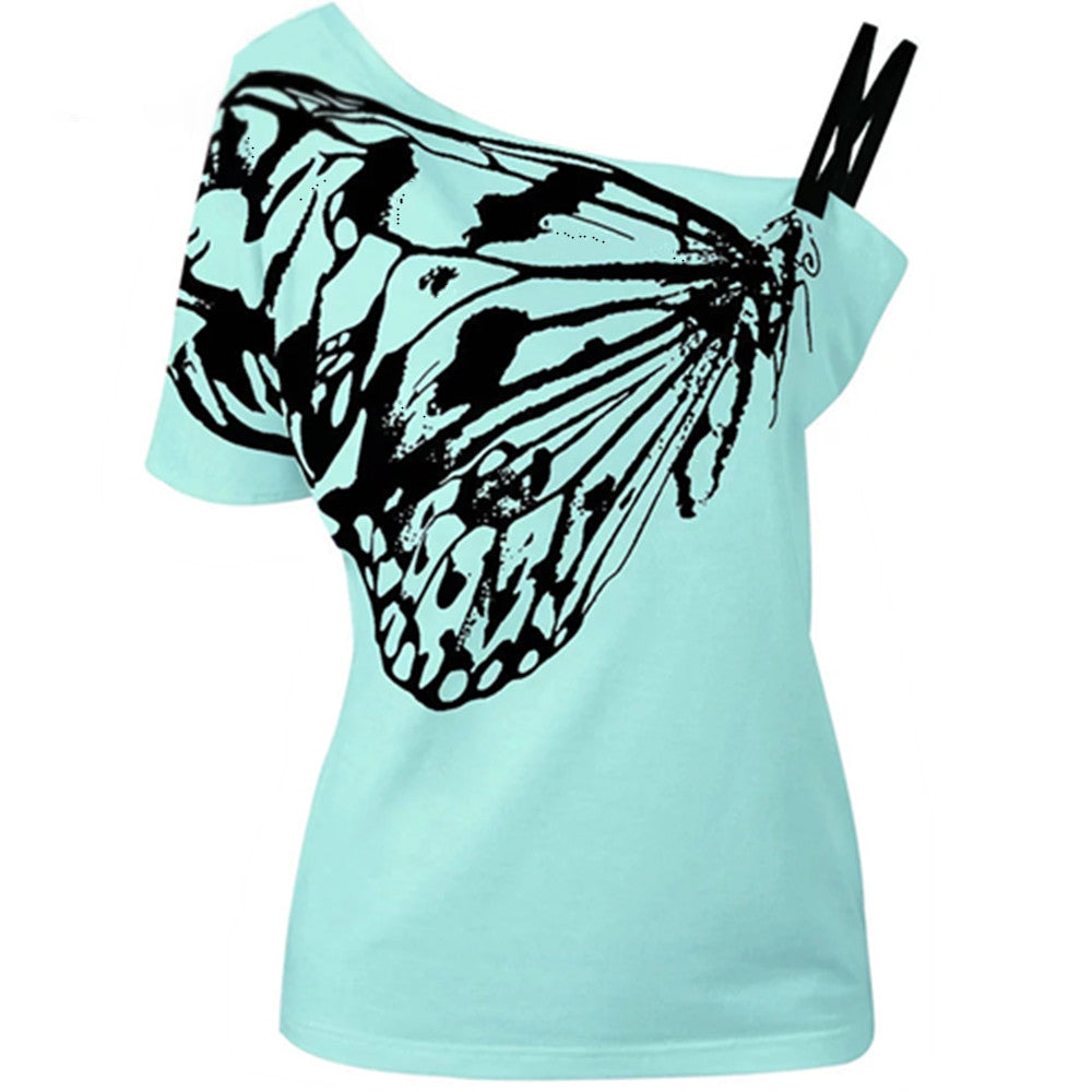 Print One Shoulder Short Sleeves T-shirt