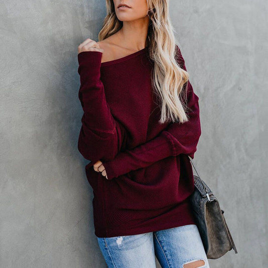 Scoop Neck Batwing Pollover Sweater