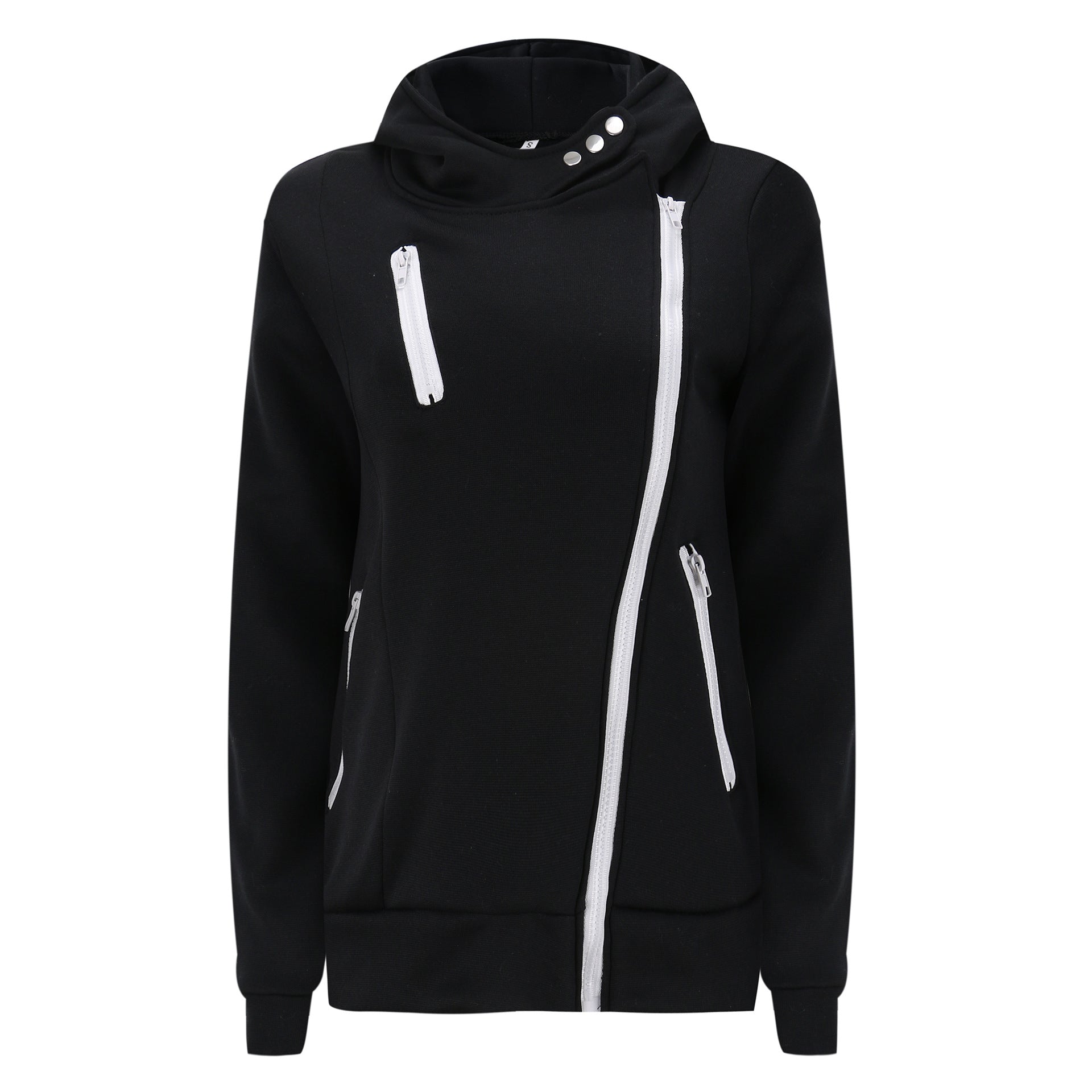 Zippers High Neck Pure Color Slim Hoodie Coat