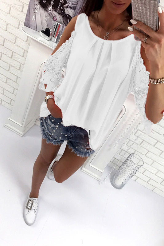 Bear Shoulder Lace Patchwork Loose Blouse