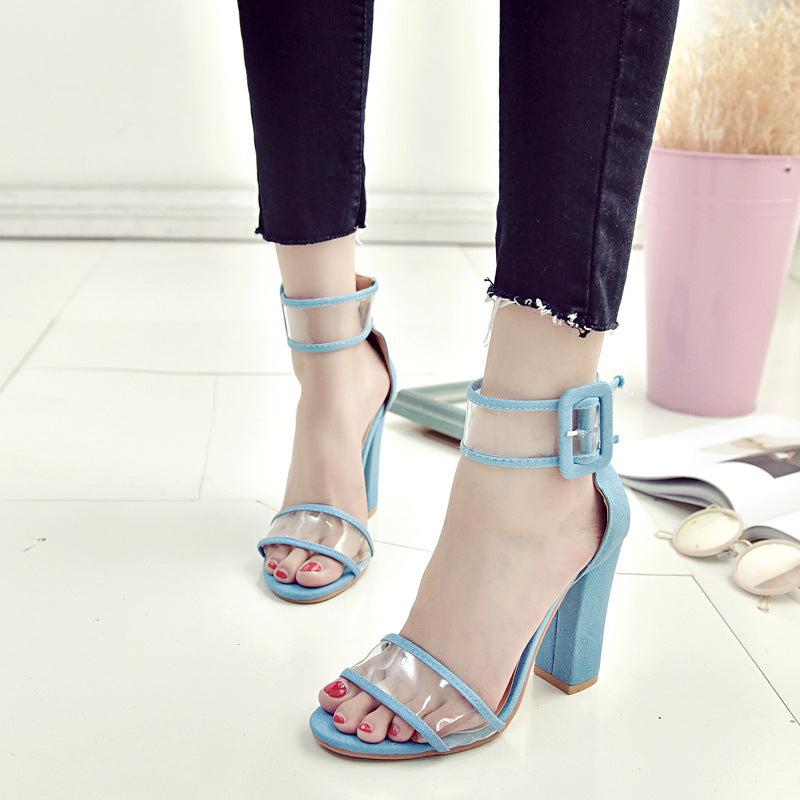 Suede Peep-toe Summer Ankle Strap Chunky Heel Sandals