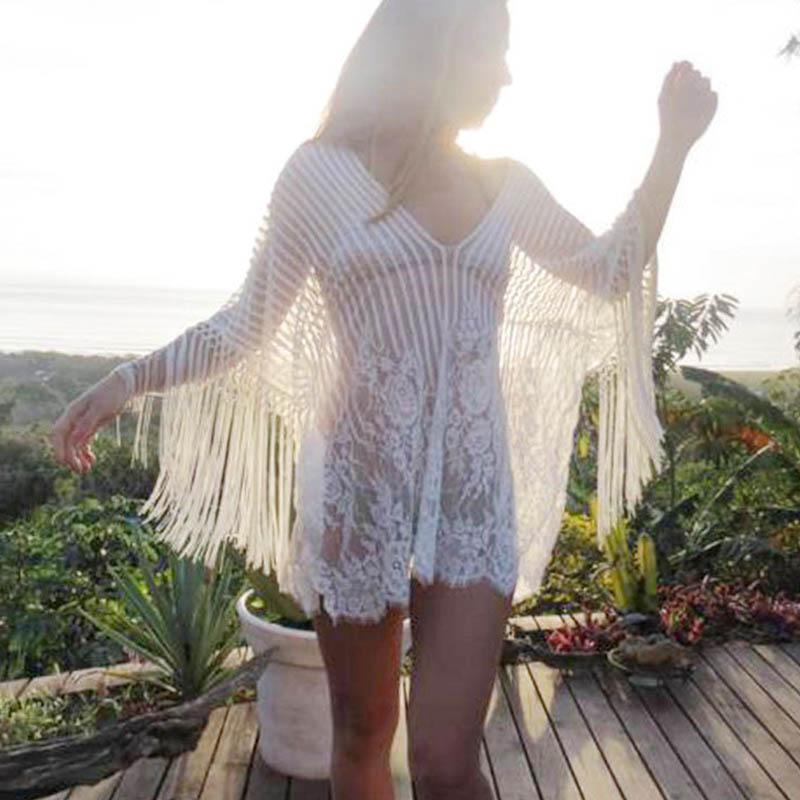 Striped Mesh Fringe Cover Up Dress