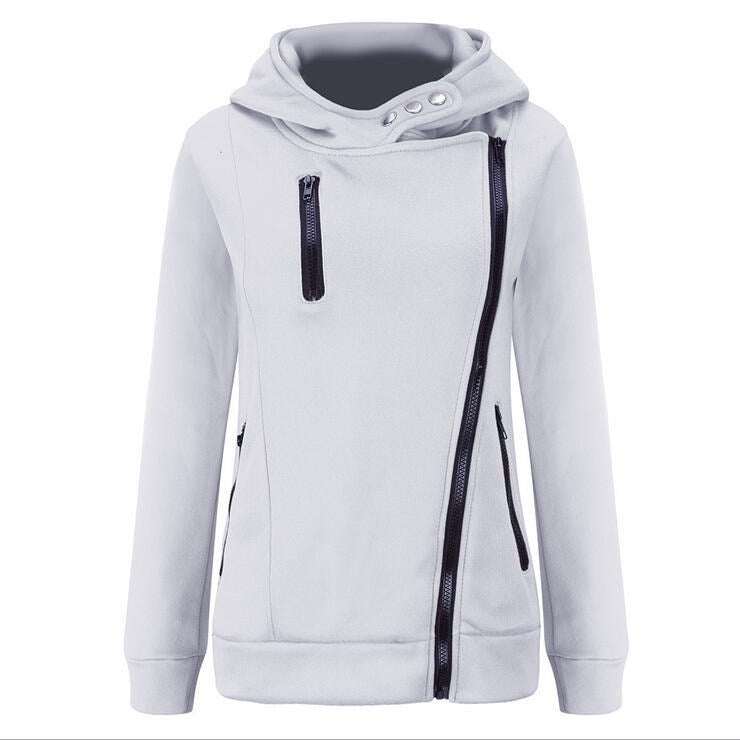 Zippers High Neck Pure Color Slim Hoodie Coat