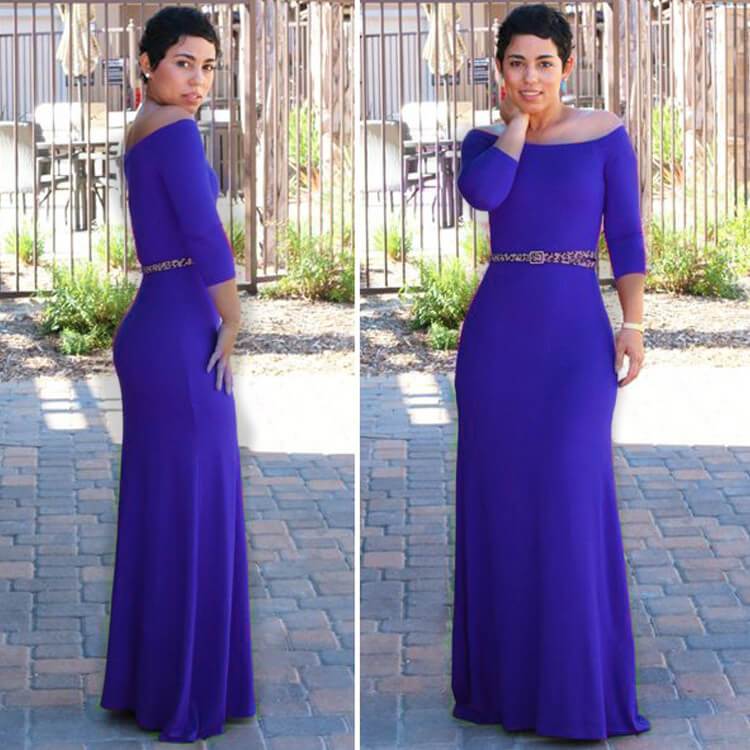 Off Shoulder 3/8 Sleeve Long Dress