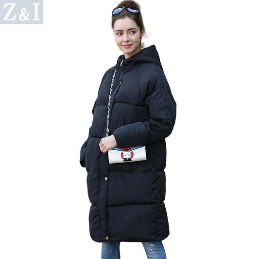 Pure Color Women Winter Warm Long Hooded Down Coat