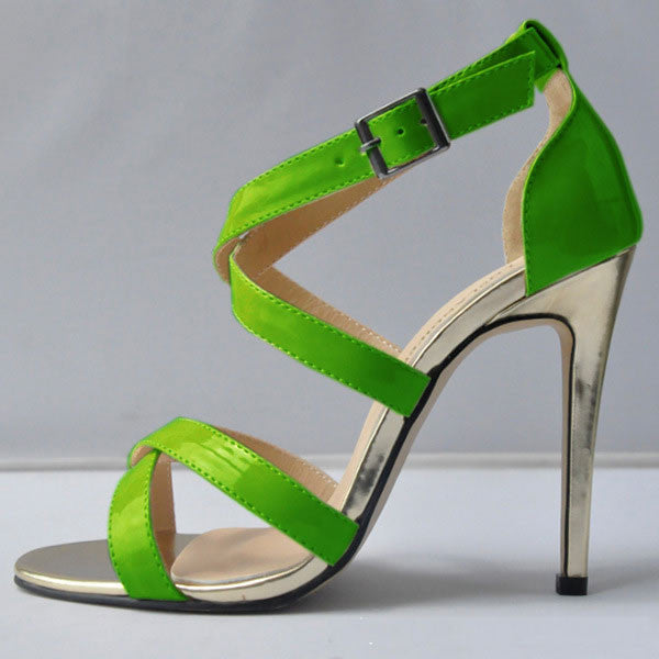 Patent Leather Sexy Cross Buckle Sandals