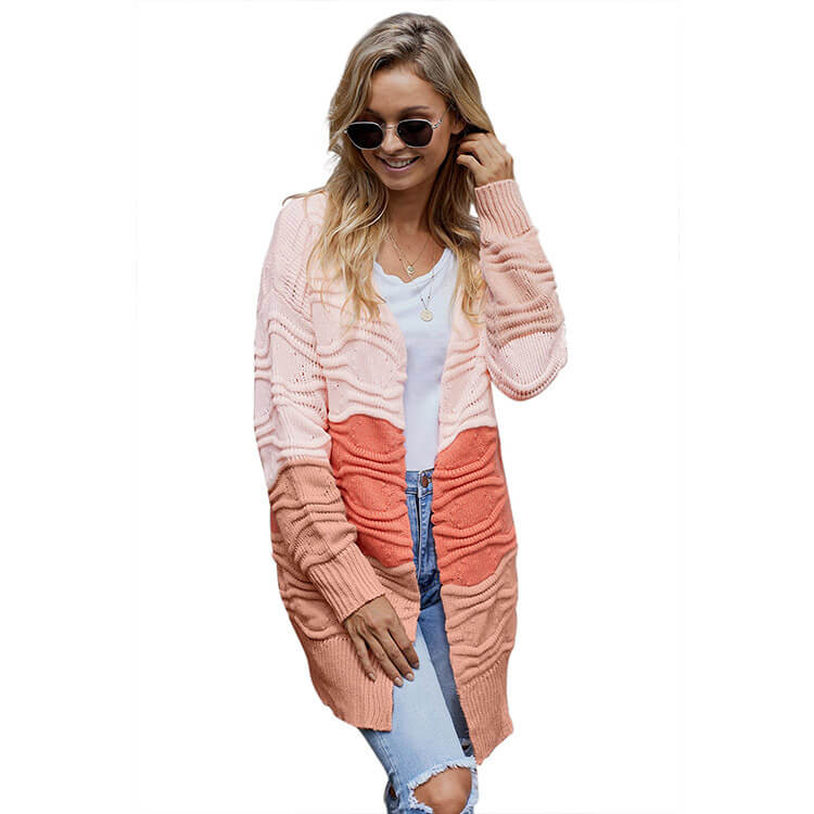 Colorblock Long Sleeve Knit Cardigan Sweater