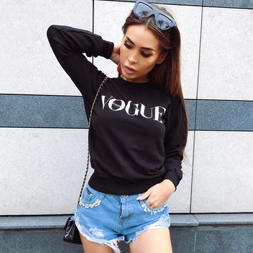 Letter Round Collar Long Sleeves Short Sweatshirt