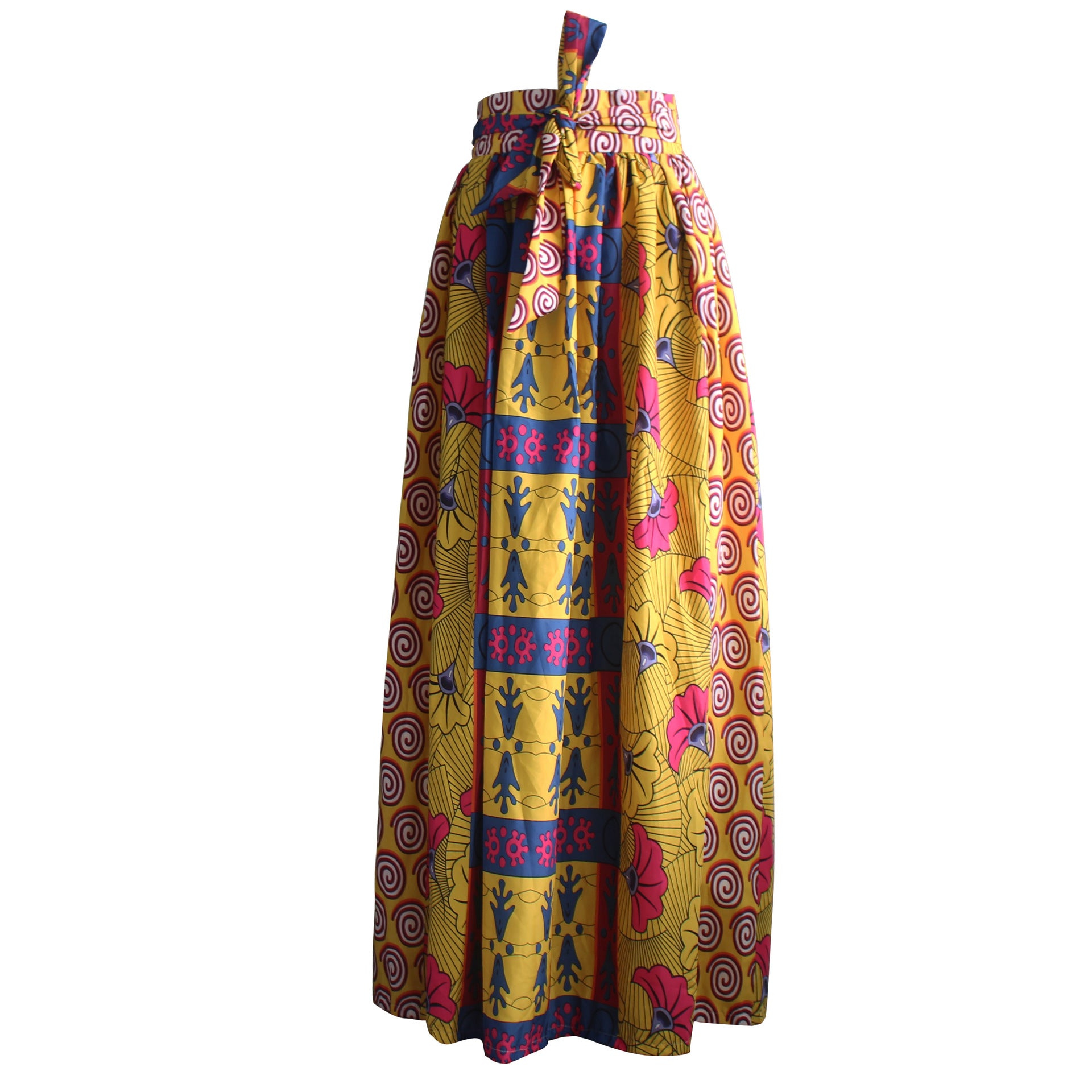 Bowknot Belt High Waist Print Loose Long Skirt