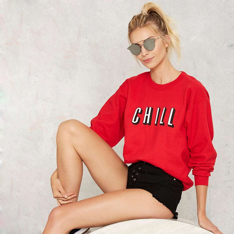 Letter Print Round Neck Loose Long Sleeves Sweatshirt