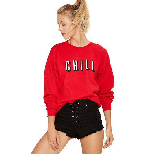 Letter Print Round Neck Loose Long Sleeves Sweatshirt